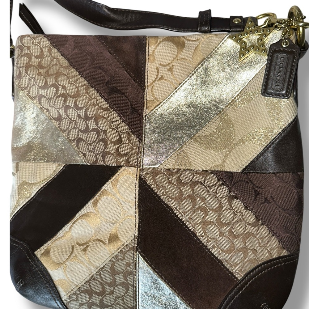 Vintage Coach Y2K Chevron Suede Patchwork Metallic Shoulder Crossbody Bag